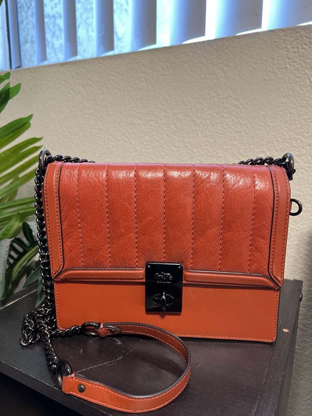 Coach Hutton Quilted Leather Shoulder Bag Orange